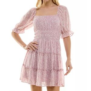 🌸 Trixxi Juniors Floral Smocked Fit & Flare Dress – Pink – Size XL